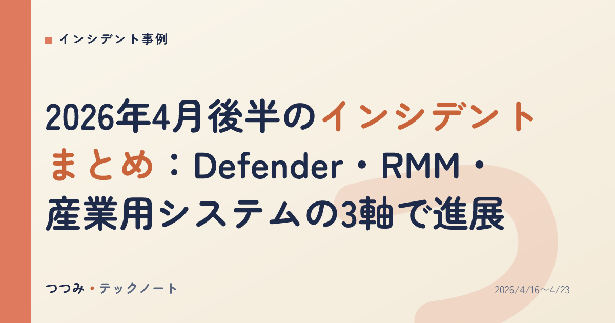 2026年4月後半のインシデントまとめ：Defender・RMM・産業用システムの3軸で進展